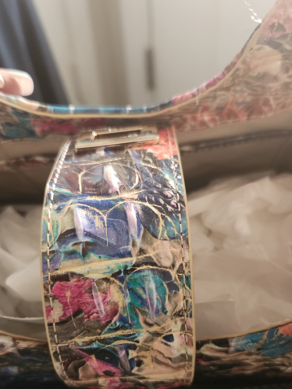 BRAHMIN Floral Embossed Multicolor Croc-Pattern Tote Bag - Picture 3 of 5